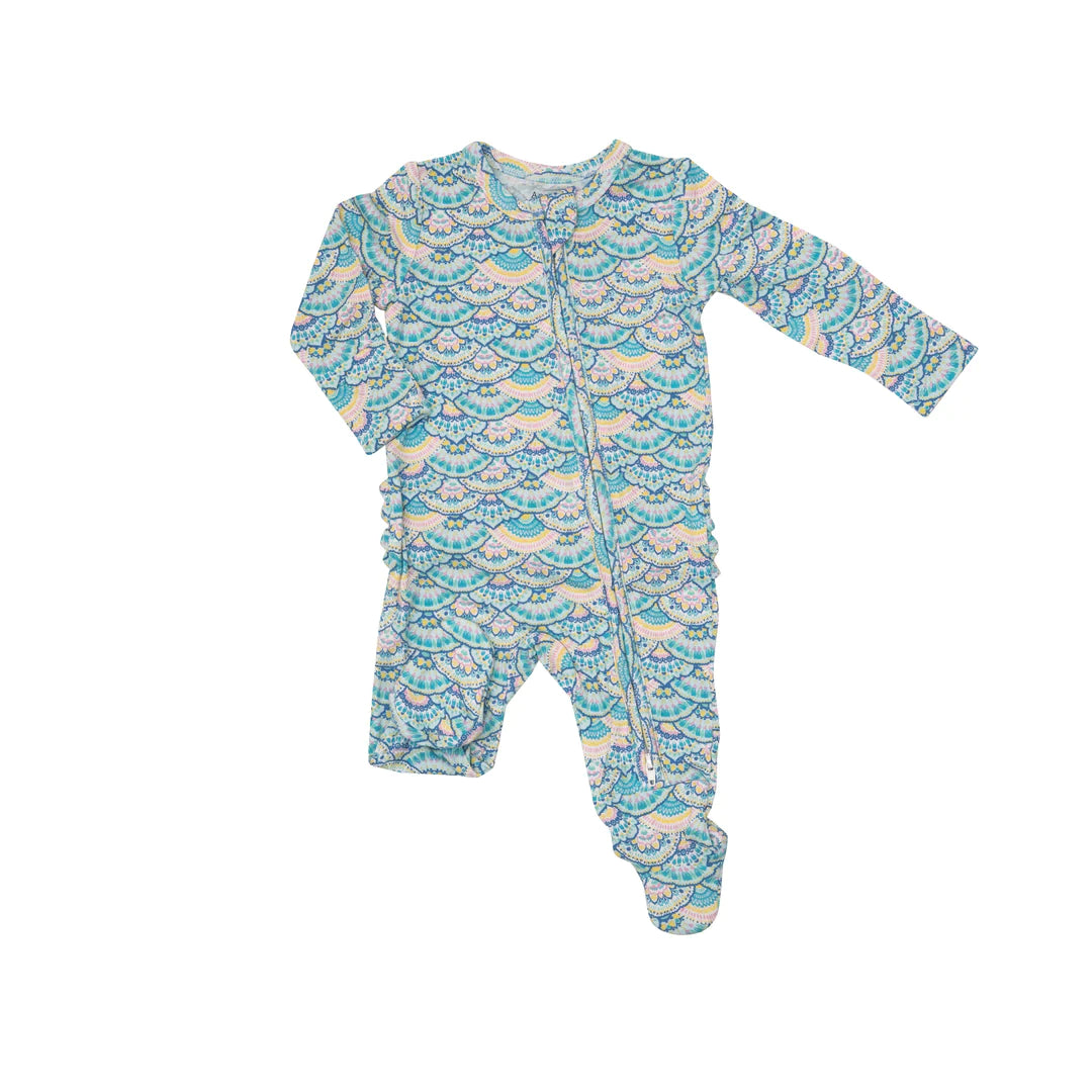 2-Way Ruffle Back Zipper Footie in Mermaid Scale by Angel Dear