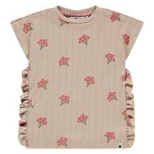 Girl's Short Sleeve Top- Beige Flowers by Stains & Stories