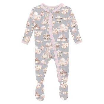 Muffin Ruffle Footie w/ 2 Way Zipper- Dove Princess Dreams by Kickee Pants