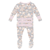 Muffin Ruffle Footie w/ 2 Way Zipper- Dove Princess Dreams by Kickee Pants