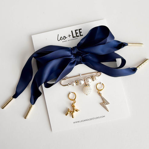 Navy Satin Lace Charm Set by Leo + Lee