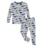 L/S Pajama Set- Dove Dino Museums by Kickee Pants