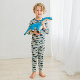 L/S Pajama Set- Dove Dino Museums by Kickee Pants