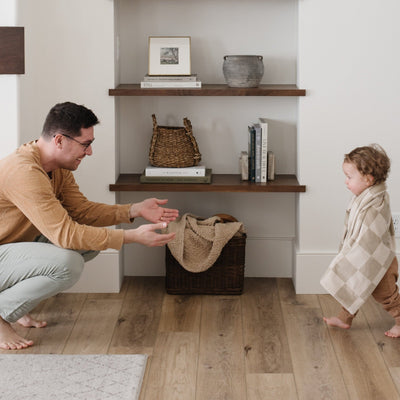 Minky Stretch Receiving Blanket- Neutral Checkered by Saranoni