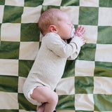 Minky Stretch Receiving Blanket- Olive Checkered by Saranoni