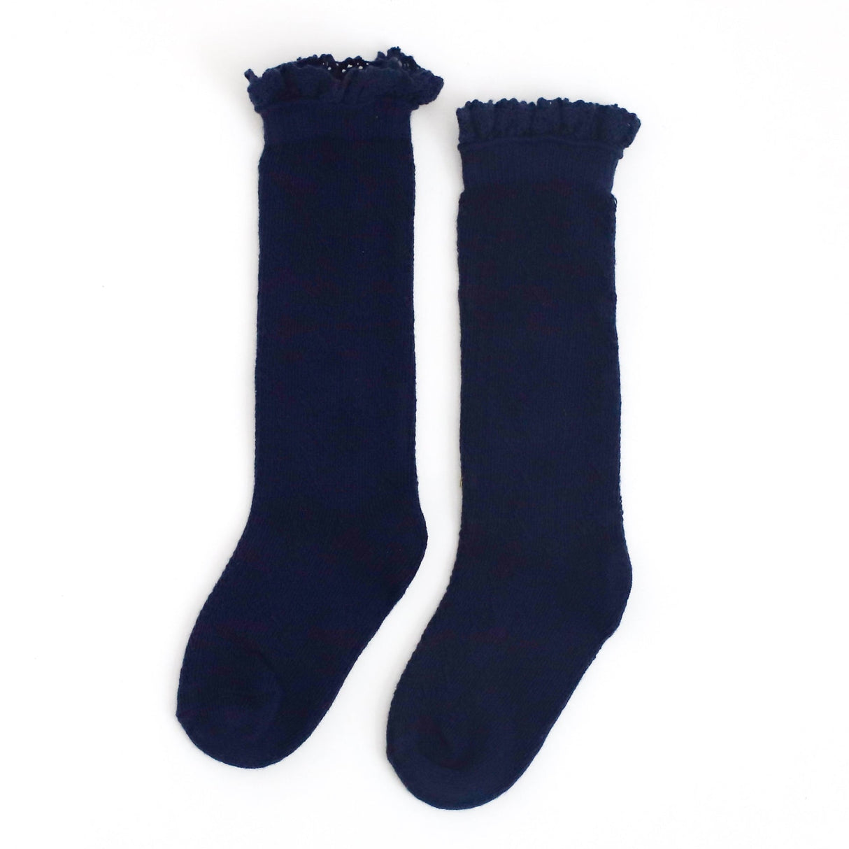 Navy Fancy Lace Top Knee High Socks by Little Stocking Co.