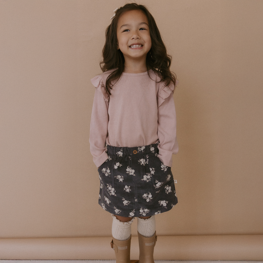 Organic Corduroy Skirt - Navy Bloom by Makemake