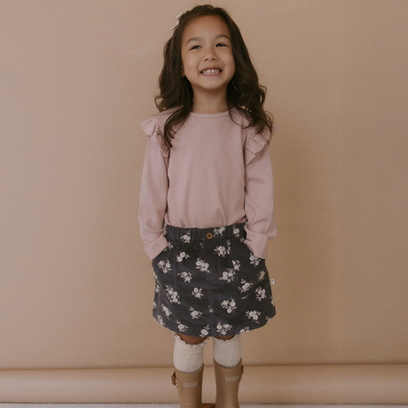 Organic Corduroy Skirt - Navy Bloom by Makemake