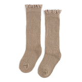 Oat Fancy Lace Top Knee High Socks by Little Stocking Co.