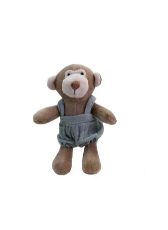 Plush Animal in Cotton Overalls by Creative Co-Op