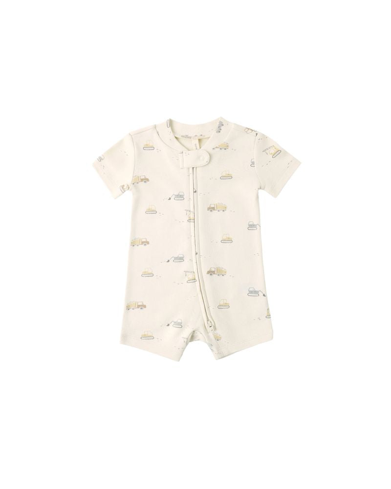 Zip Short Sleeve Sleeper || Construction Trucks by Quincy Mae