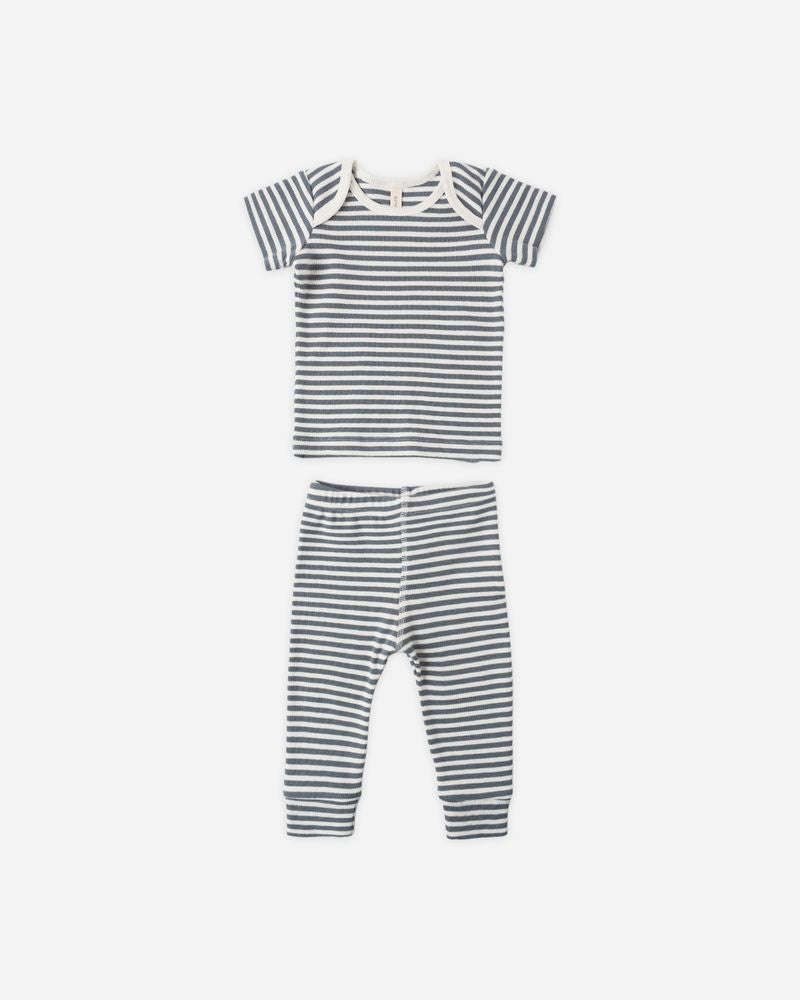 Ribbed Short Sleeve Tee + Legging Set || Ocean Stripe by Quincy Mae