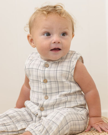 Woven Jumpsuit || Blue Plaid by Quincy Mae