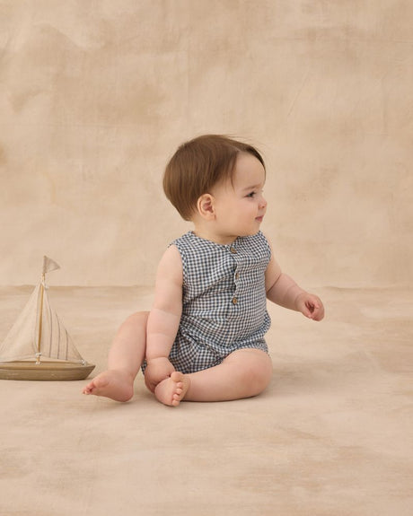 Mavrick Romper || Marine Gingham by Rylee + Cru