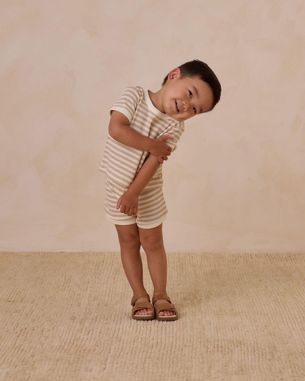 Waffle Shortie Set || Oat Stripe by Quincy Mae