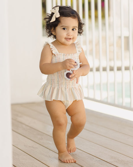 Smocked One-Piece Swimsuit || Multi Stripe by Quincy Mae