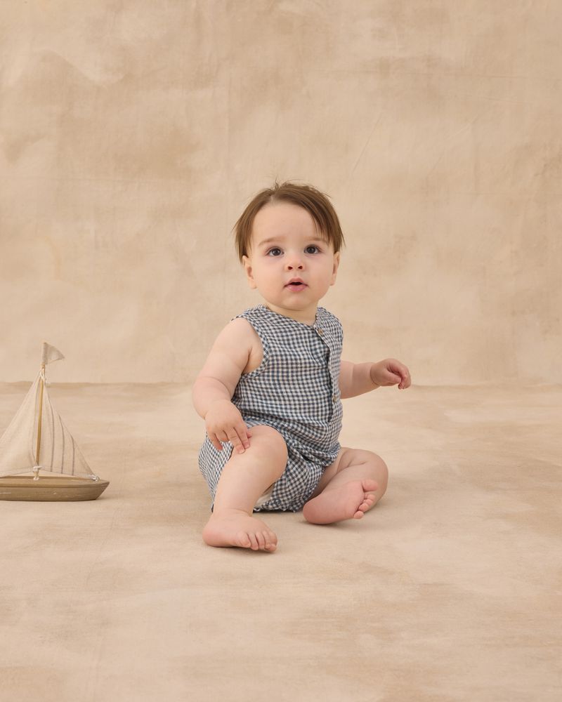 Mavrick Romper || Marine Gingham by Rylee + Cru