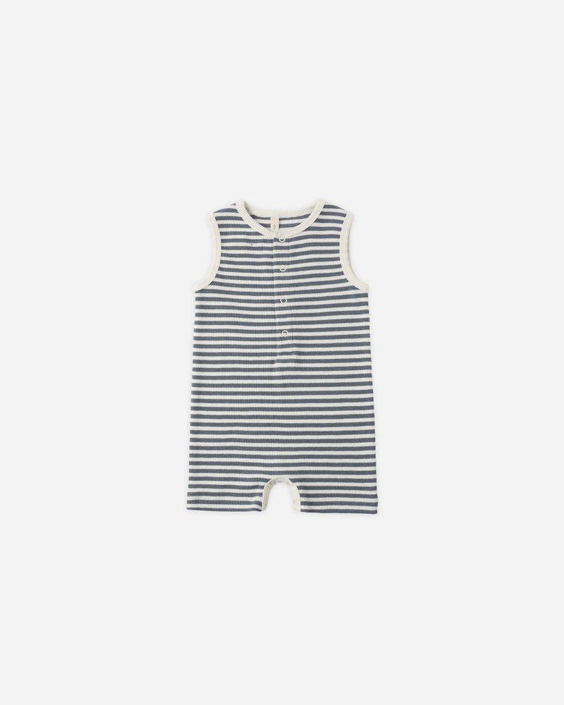 Ribbed Henley Romper || Ocean Stripe by Quincy Mae