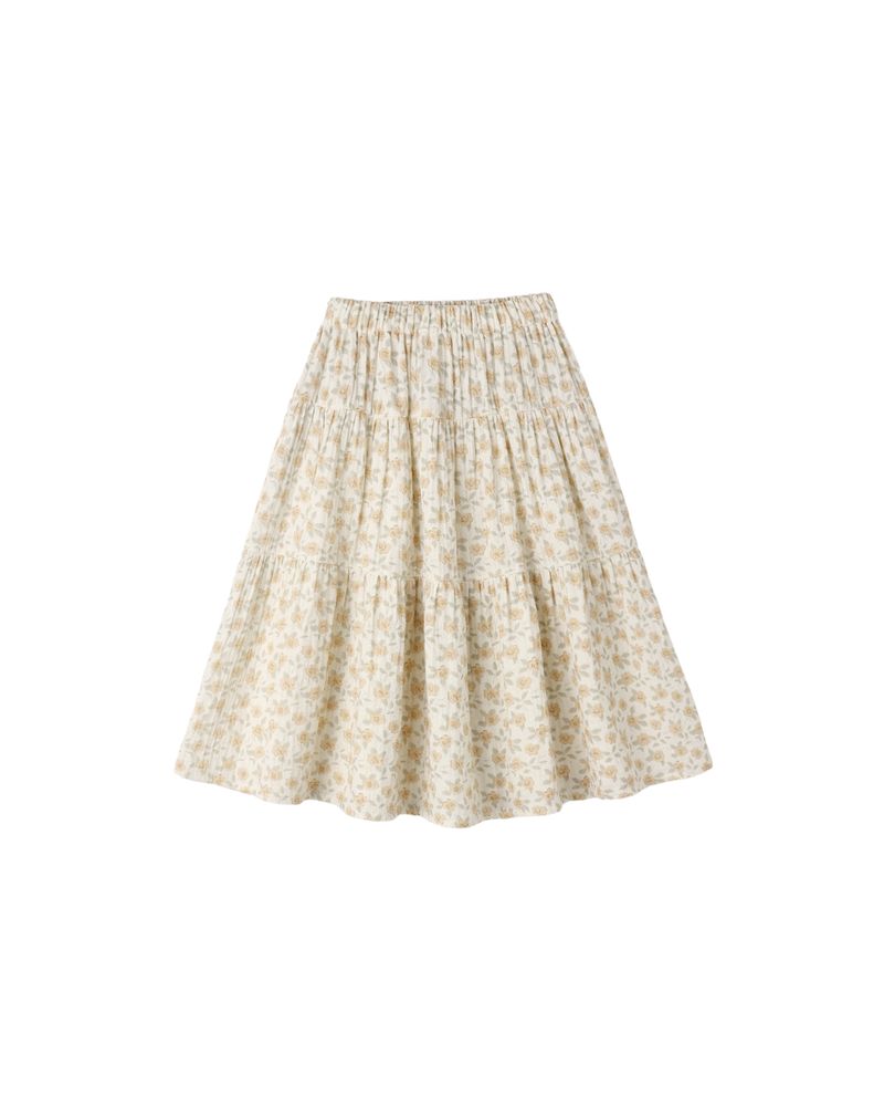 Tiered Midi Skirt  || Yellow Floral by Rylee + Cru