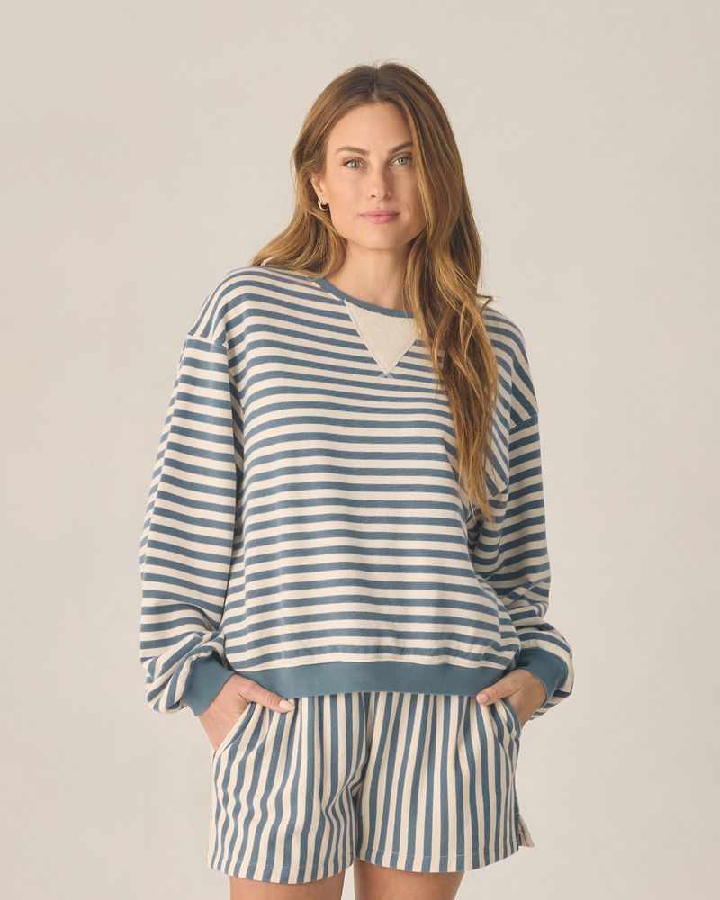 Oversized Crew + Short Set | Marine Stripe by Rylee + Cru