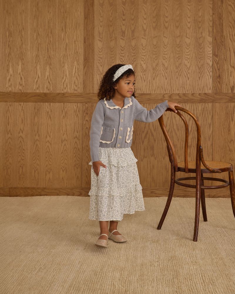 Ruffled Midi Skirt || Blue Vines by Rylee + Cru