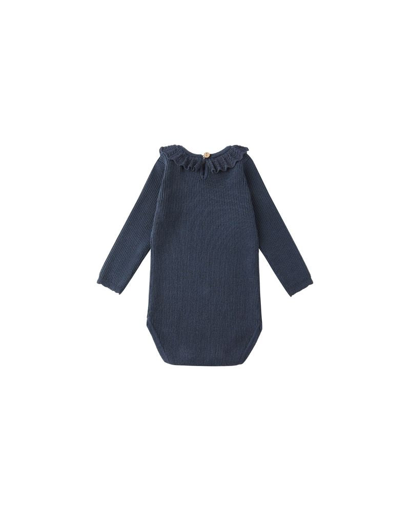 Ruffle Collar Bodysuit || Navy by Rylee + Cru