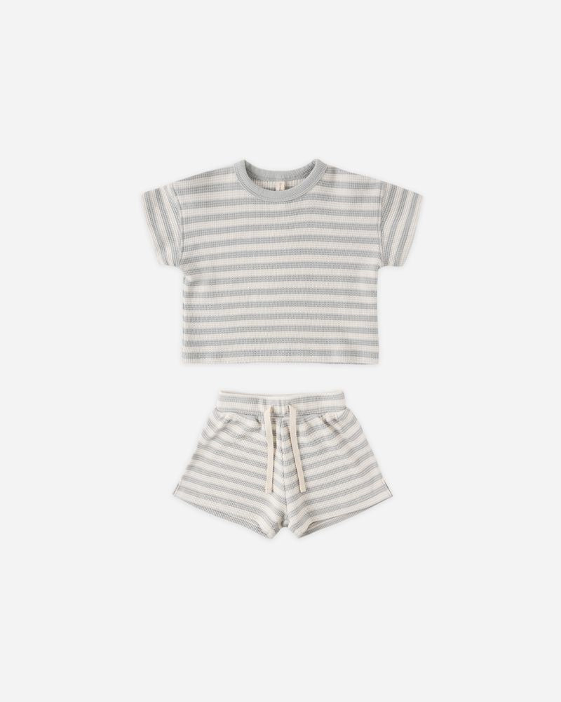 Waffle Tee + Short Set || Sky Stripe by Quincy Mae