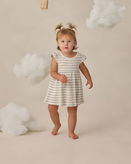 Flutter Sleeve Dress || Sky Stripe by Quincy Mae