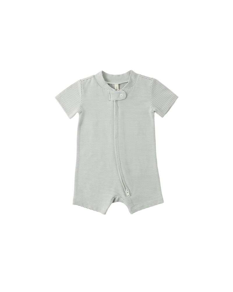 Zip Short Sleeve Sleeper || Sage Micro Stripe by Quincy Mae