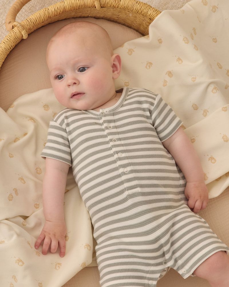 Waffle Snap Romper || Sage Stripe by Quincy Mae