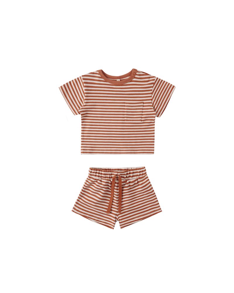 Boxy Pocket Tee + Short Set || Poppy Stripe by Quincy Mae