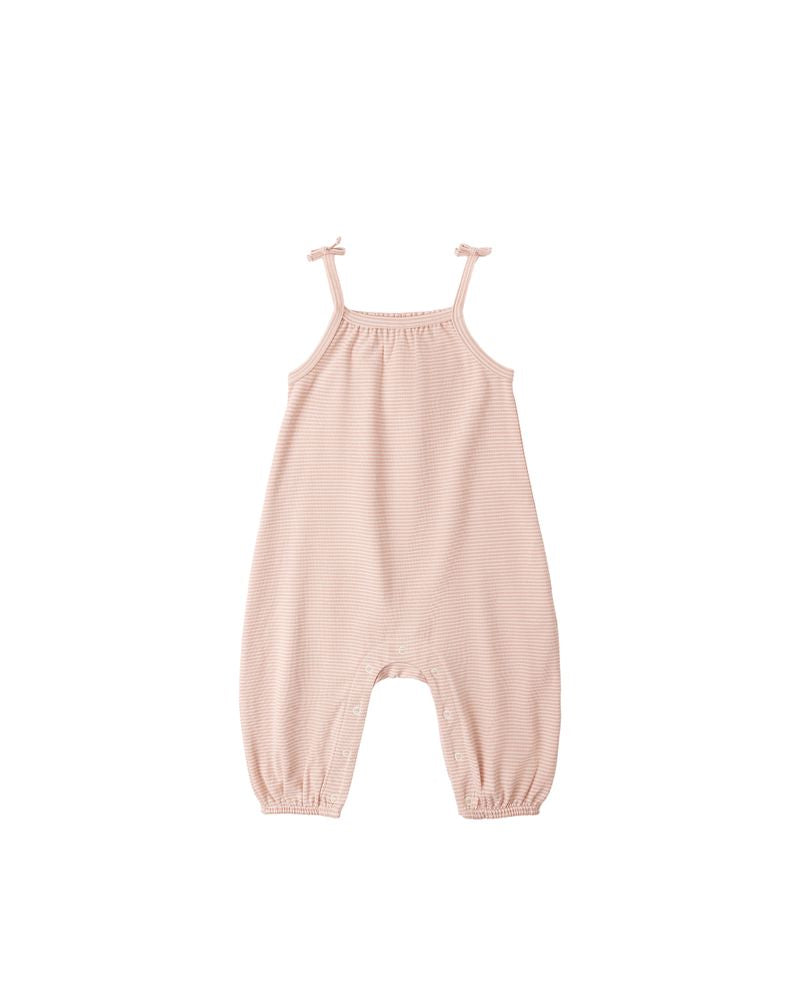 Smocked Jumpsuit || Melon Micro Stripe by Quincy Mae