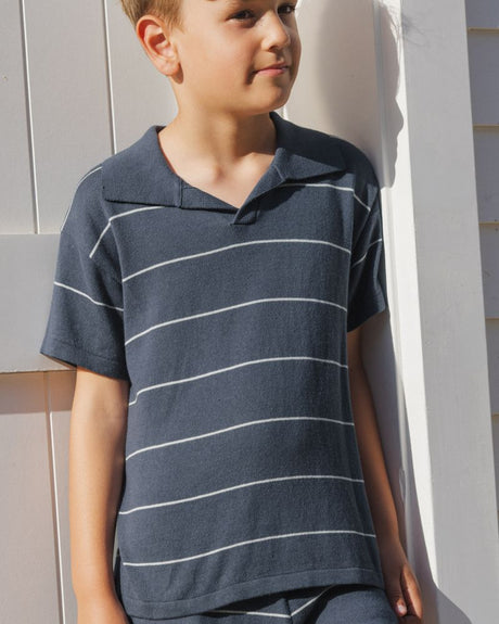 Chandler Knit Polo || Navy Stripe by Rylee + Cru