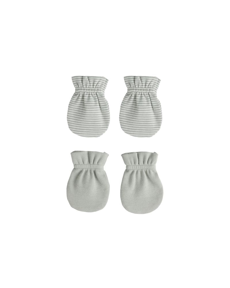 No Scratch Mittens Set || Sage Micro Stripe, Sage by Quincy Mae