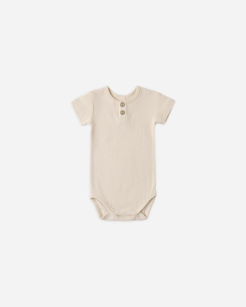 Ribbed Henley Bodysuit || Ecru by Quincy Mae