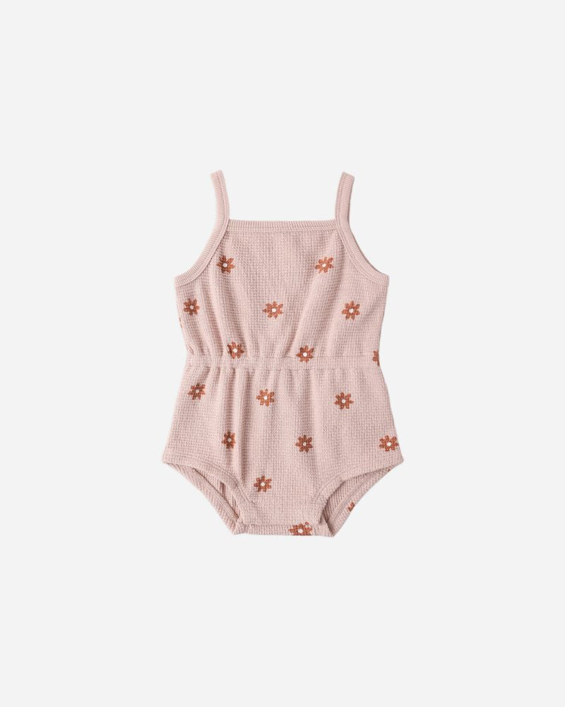 Waffle Cinch Romper || Pink Daisy by Quincy Mae