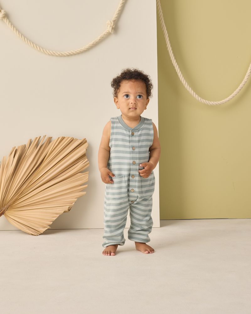 Summer Waffle Jumpsuit || Sea Green Stripe by Rylee + Cru