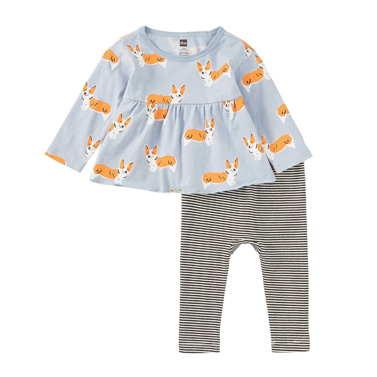 Peplum Two Piece Baby Set - Cutie Corgis by Tea Collection