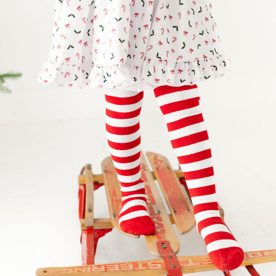 Peppermint Stripe Knit Tights by Little Stocking Co.