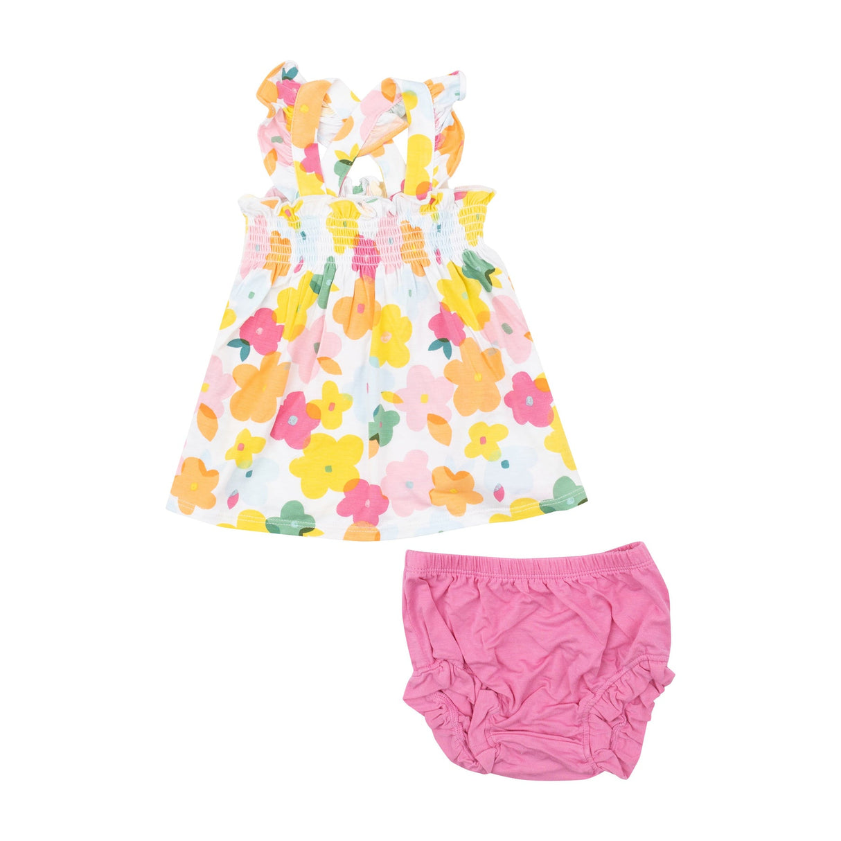 Ruffle Strap Smocked Top & Diaper Cover - Paper Floral by Angel Dear