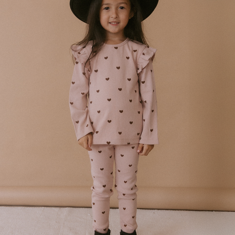 Organic Ruffle Long Sleeve- Hearts by Makemake