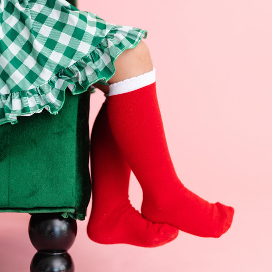 Santa Baby Scalloped Knee High Socks by Little Stocking Co.