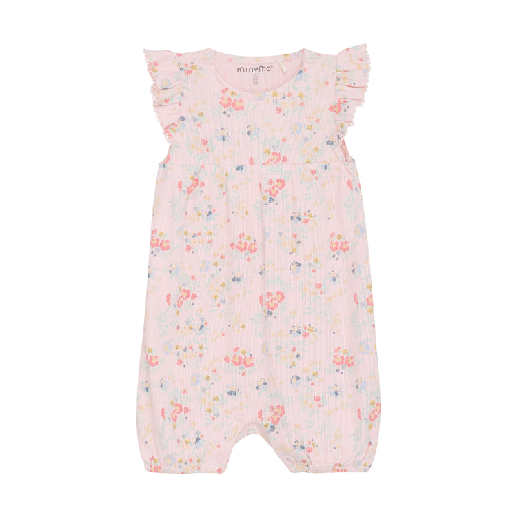 Girls Ribbed Sleeveless Romper in Floral by Minymo