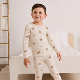 Highland Cow Print on Crème LunaKnit PJ Set by Petit Lem
