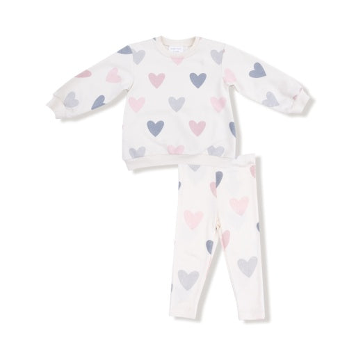 Angel Dear Hearts -French Terry Puffy Long Sleeve Oversized Sweatshirt + Legging