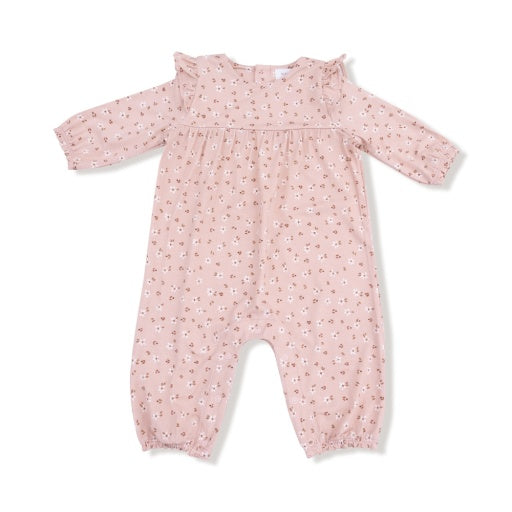 Angel Dear Carrie Floral Pink Bamboo Ruffle Sleeve Romper