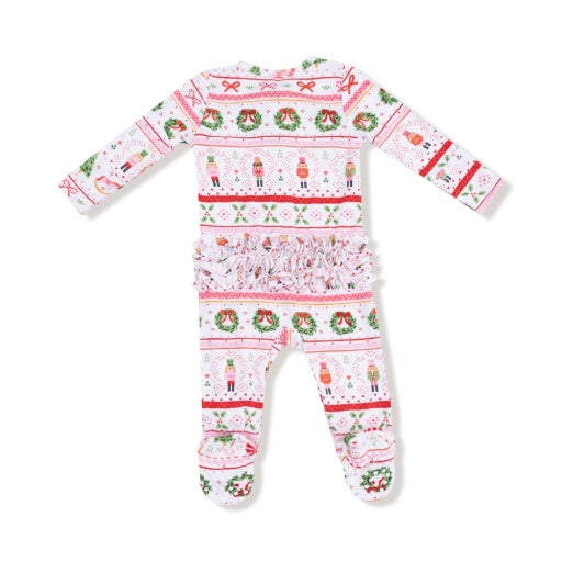 Angel Dear Sugar Plum Fairy Nutcracker Fair Isle Pink 2-Way Zipper Ruffle Back Footie