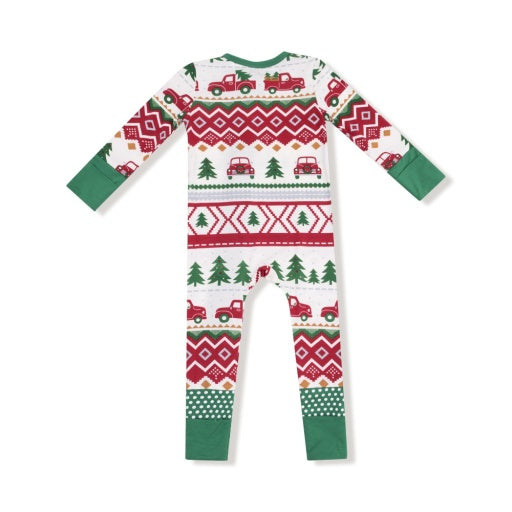 Angel Dear Red Truck Fair Isle 2-Way Zipper Romper