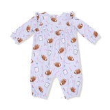 Angel Dear Touchdown Time Lavender Ruffle Sleeve Romper