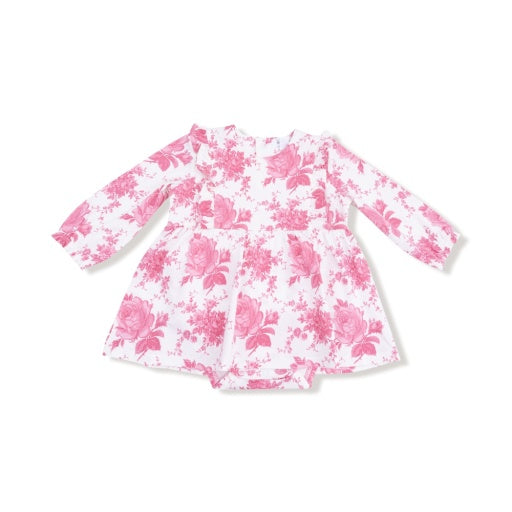 Angel Dear Vintage Pink Roses Ruffle Long Sleeve Bodysuit Dress